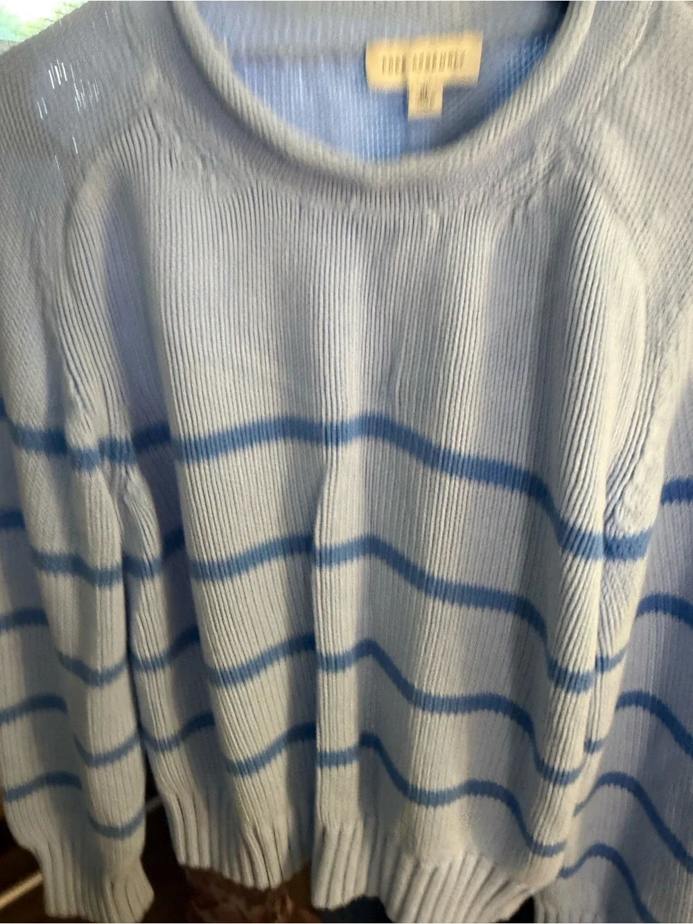 FREE ASSEMBLY Light Blue Striped Crewneck Sweater